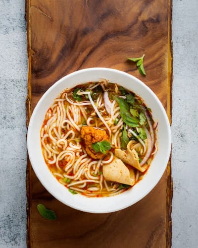 Vegetables Noodles Shrimp Soup